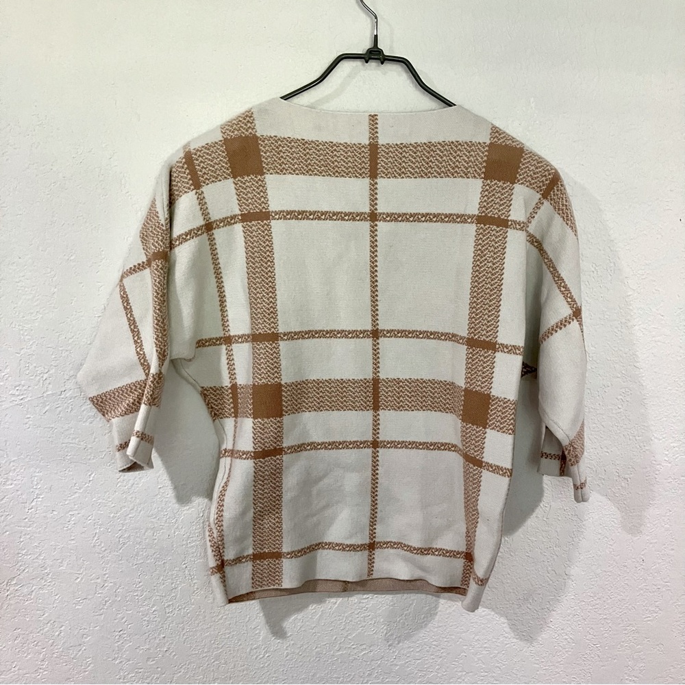 Adrienne Vittadini Women’s XS Sweater Beige Cream Tan preppy plaid old money - Picture 5 of 10